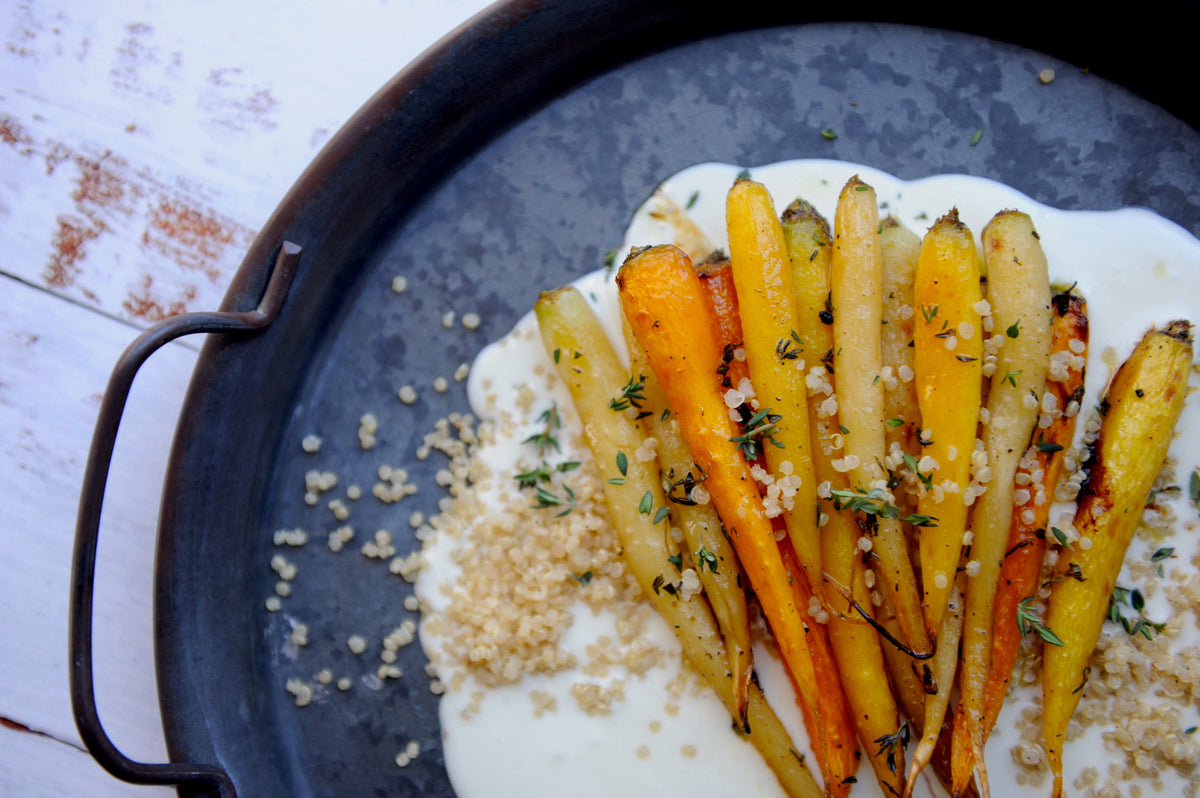 Maple Thyme Carrots + Whipped Honey Goat Cheese Catenafarm