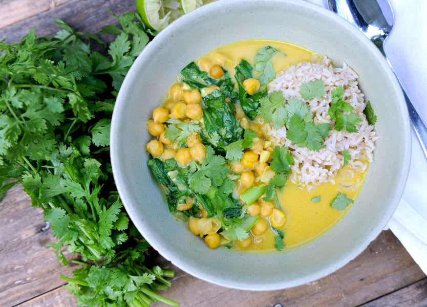Dishing Up The Dirts' Chickpea Coconut Curry with Bok Choy and Tatsoi