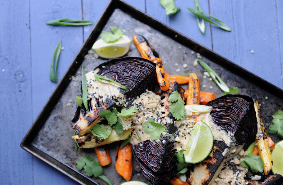 Grilled Cabbage and Carrot Salad + Miso Dressing