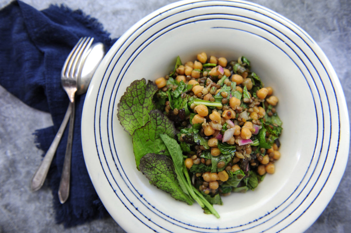 Lentil + Chickpea Salad + Mustard Greens
